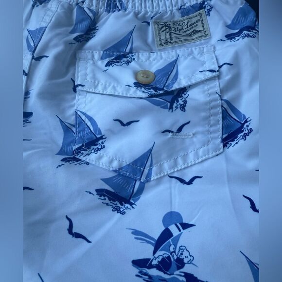POLO RALPH LAUREN Traveler Polo Bear Swim Trunk Boys Size 7 Blue White - Picture 12 of 17